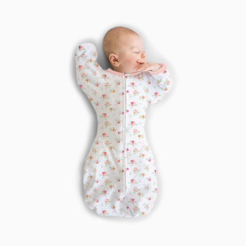 Transitional Swaddle Sack with Arms Up Half-Length Sleeves and Mitten Cuffs - Watercolor Peachy Pink Floral