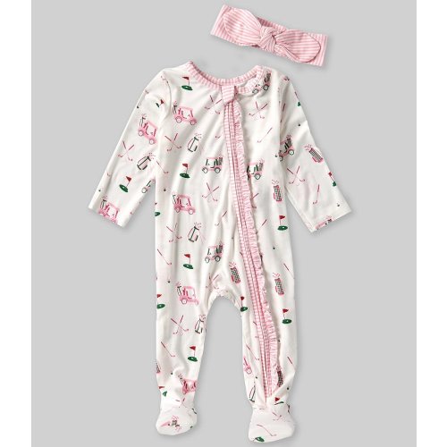 Mud Pie Baby Girls Newborn-9 Months Long Sleeve Golf-Theme-Printed Footie Coverall
