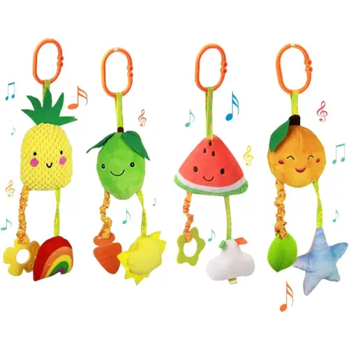 Amazon.com: KAKIBLIN Baby Hanging Rattle Toys, 4 Pack Car Seat Stroller Toys Soft Squeaky Toys for Baby Newborn Infant Car Bed Crib Travel Activity, Fruits-A : Toys & Games