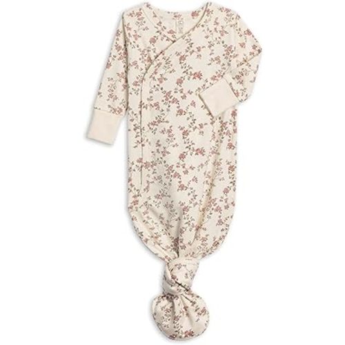 Colored Organics Baby 100% Organic Cotton Newborn Knotted Gown - Infant Indy Kimono Wrap Front Tie Knot with Mitten Cuffs
