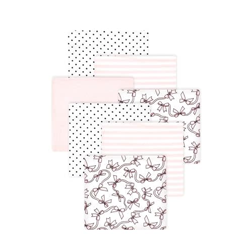 Little Treasure Hudson Baby Cotton Poly Flannel Receiving Blankets Multipack, Pink Bow, 30x30 inches