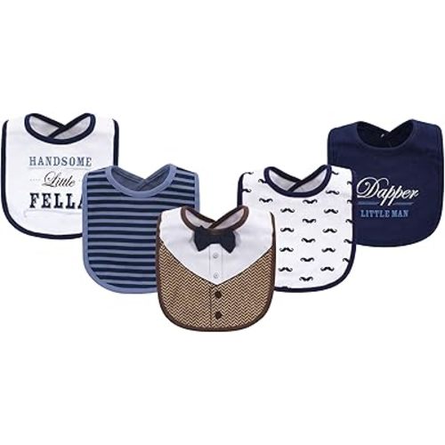 Little Treasure Unisex Baby Cotton Bibs, Handsome Fella 5-Pack, One Size
