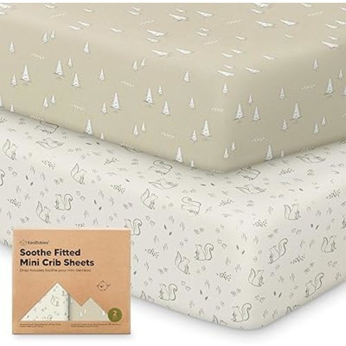 2-Pack Mini Crib Sheets Fitted - Pack N Play Sheets for Pack and Play Mattress, Organic Cotton, Soft & Breathable Jersey Playard Bedding, Neutral Mini Toddler Bed Cover for Boys, Girls (Pine Grove)