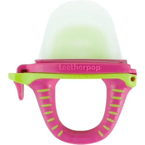Teetherpop Fillable Silicone Teether for Babies – Breastmilk Popsicle Molds for Teething with Spill-Proof Sippy Slits – Freezable Baby Teethers for Liquids & Purées - Cool Teething Relief (PinkLimon)