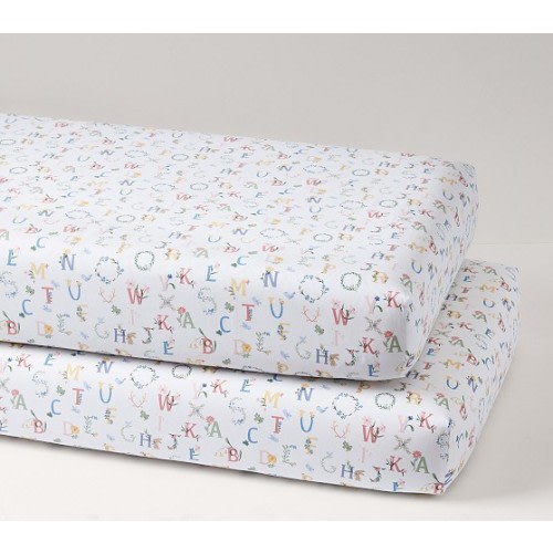 Floral ABC Organic Crib Fitted Sheet | Pottery Barn Kids
