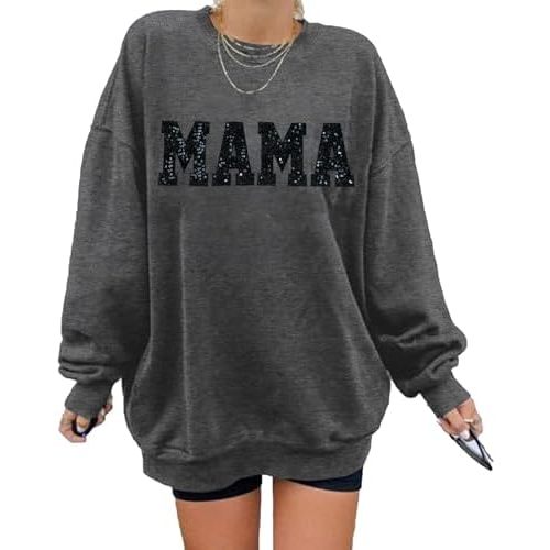 LOTUCY Crewneck Mama Sweatshirt Women Round Neck Casual Oversized Pullover Hoodies Long Sleeve Blouse Tops