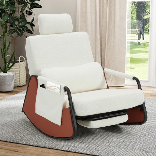 Glider Rocking Chair, Nursery Rocking Chair w/Adjustable Headrest, Side Pocket