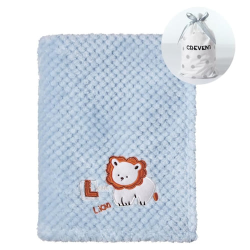 CREVENT Cute Cozy Fluffy Warm Baby Blanket Nap Throws for Girls Boys Infants , Baby Shower Birthday Newborn's Gift , Blue White Lion, 30''X40''