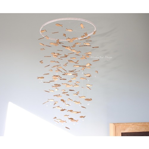 GOLD FISH Baby Mobile/Wood Fish/Marine Crib Mobile/Gift Baby Shower/Sea theme mobile/Kids mobile/Under the Sea/Nursery Decor/flying keys
