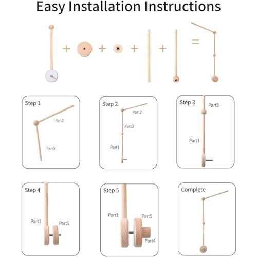 Baby Crib Mobile Holder - Wooden Mobile Arm for Crib,Crib Mobile Arm,Mobile Crib Hanger (Wooden Arm)
