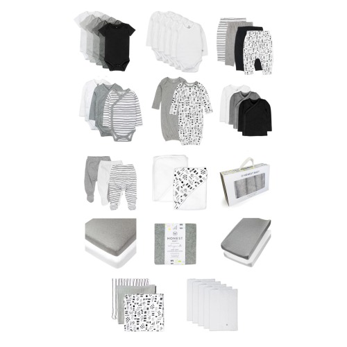 Baby 50-Piece Organic Cotton Baby Essentials Gift Box, Pattern Play/ Heather Gray