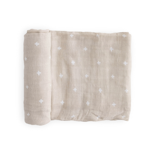 Cotton Muslin Swaddle Blanket - Taupe Cross – Bubs' and Betty's