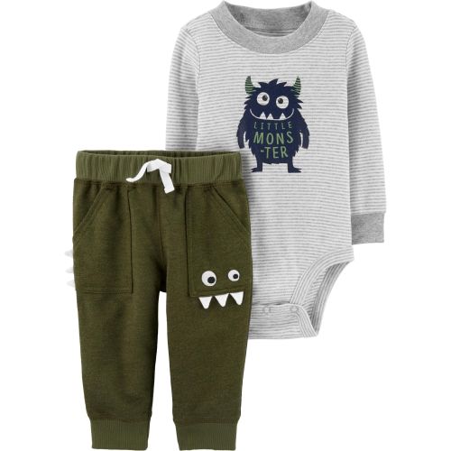 2-Piece Monster Bodysuit Pant Set - NB - Heather/Green