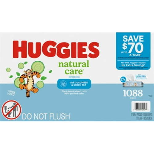 Huggies Natural Care Refreshing Baby Wipes, Scented, 17 Flip-Top Packs (1,088 Wipes Total)