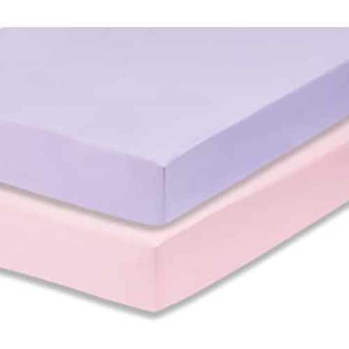Everyday Kids 2-Pack Fitted Crib Sheets, 100% Soft Breathable Microfiber Baby Sheet, Fits Standard Size Mattress 28in x 52in, Lavender, Pink Nursery Sheet