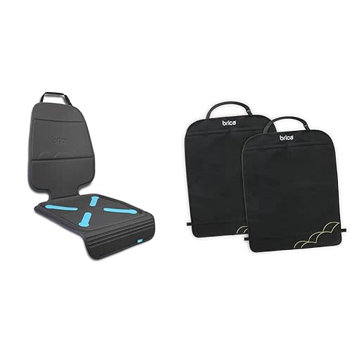 Munchkin® Brica® Elite Seat Guardian™ Child Car Seat Protector with Grime Guard™ Fabric, Dark Grey & ® Brica® Deluxe Kick Mats™ Car Seat Protector, Black, 2 Pack
