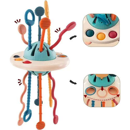 pamexin Montessori Toys for 18M+, Food Grade Silicone Pull String Activity, Sensory Toys for Toddlers, Travel, Babies, Baby Fine Motor Skills Gift