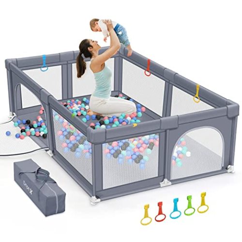 Dripex Baby Playpen, Large Baby Playards with Zipper Gates, Kids Play Pen, Safe No Gaps, See-Through mesh, Play Pens for Babies and Toddlers, Baby Gate Playpen, Baby Fence (Grey 79*59 inch)