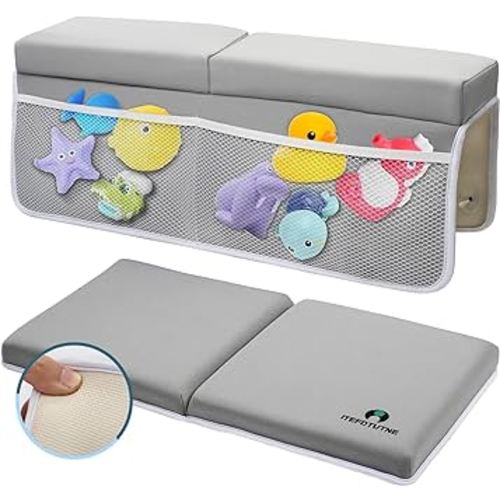 Memory Foam Bath Kneeler and Elbow Rest Set Baby Bath Kneeling Pad,Bathtub Kneeling Pad Painless Memory Foam Mat with Bath Toys Organizer Pockets Quick Drying,Non-Slip for Baby and Toddler