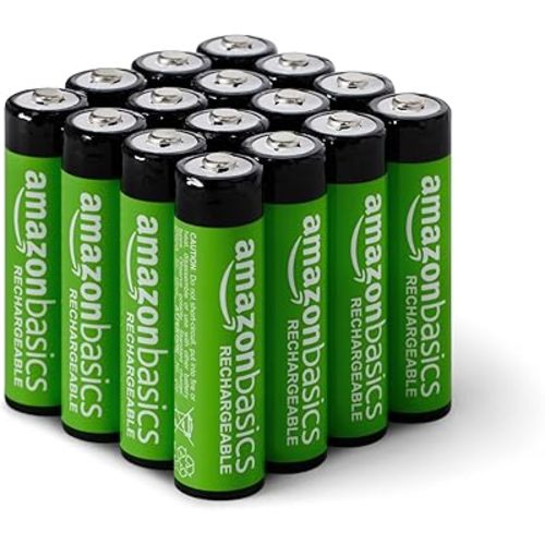 Amazon Basics Rechargeable AA Batteries, 16-Count, 2000 mAh, NiMH, Recharge up to 1000x Times, Pre-Charged