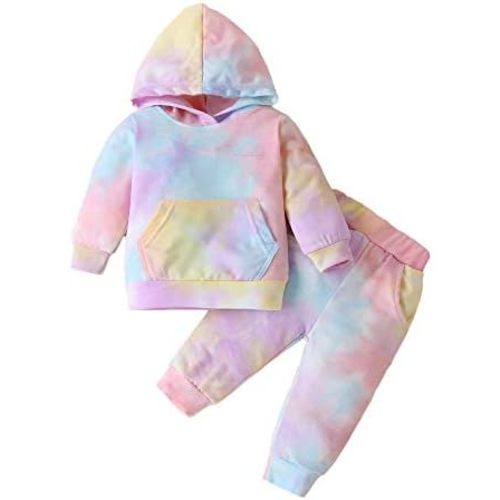 Newborn Infant Baby Girls Sweatshirts Tie Dye Sweatsuit Hoodies Tops Pants 2Pc Tracksuit Fall Winter Clothes Set