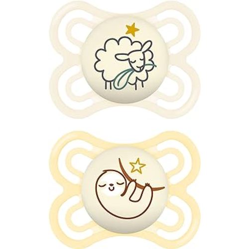 MAM Perfect Night Baby Pacifier, Patented Nipple, Glows in the Dark, 2 Pack, 0-6 Months, Unisex