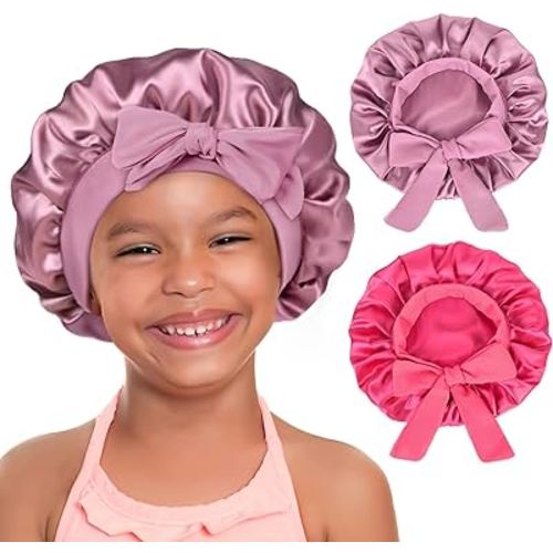 YANIBEST 2 PCS Baby Bonnet Toddler Silk Bonnet for Kids Sleeping Cap Curly Natural Hair Baby Bonnets for Girls Boys Infant Newborn