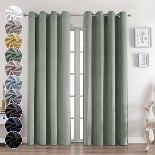 OWENIE Velvet Curtains 84 Inches Long 2 Panels Set, Sage Green Velvet Curtain 84 For Bedroom, Room Darkening Elegant Soft Curtain, Solid Grommet Luxury Living Room Curtains, 2 Pcs Each Panel 52W x 84L