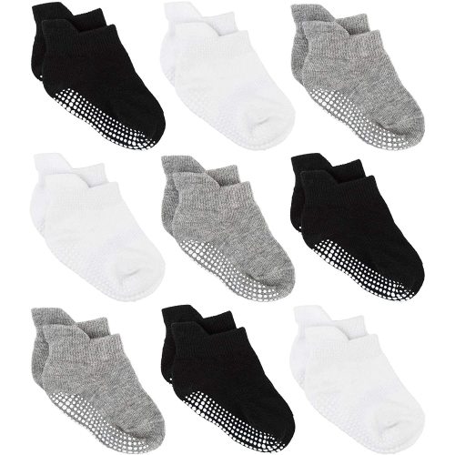 Zaples Baby Non Slip Grip Ankle Socks with Non Skid Soles for Infants Toddlers Kids Boys Girls - Assorted - 9 Pairs - 6-12 Months