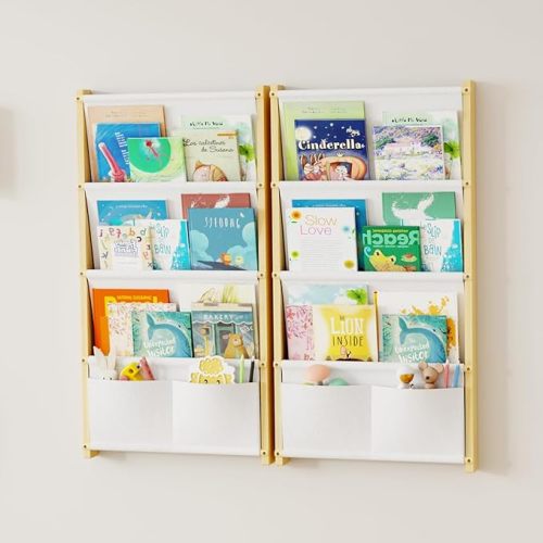 Wood 4-Tier Wall Mounted Kids Bookshelf – Floating Book Shelf For Kids Rooms,Nursery & Classroom, Hanging Bookcase Organizer For Books, Toddler Book Shelf, Montessori Bookshelf, Nursery Shelves