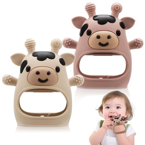 2 Pack Baby Teething Toys for 3-6 6-12 Months, Food Grade Silicone Teether Mitten, Baby Essentials Infant Teething Relief, Soothing Chew Toys for Newborn Infant Essentials