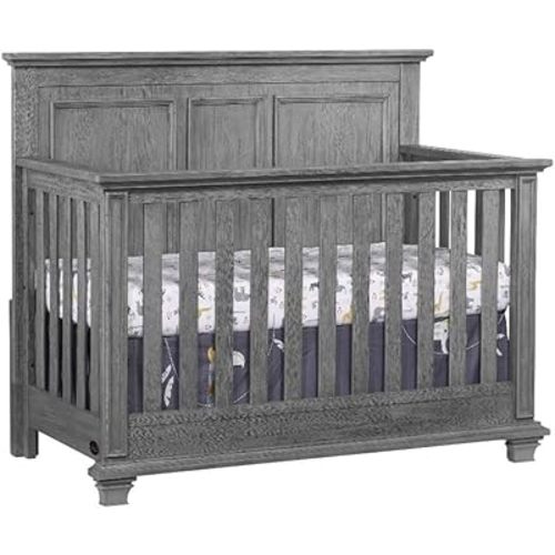 Pemberly Row Modern Wood 4-in-1 Convertible Crib, Graphite Gray Finish, Raised Panel Details, Greenguard Gold Certified, Converts to Toddler Bed, Daybed, or Full-Size Bed, Nursery Furniture