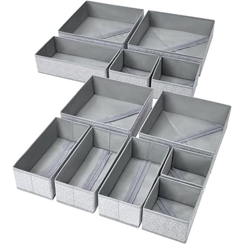 DIMJ Drawer Organizers Cloths, Closet Underwear Organizer, 12 Packs Foldable Closet Organizers, Sock Drawer Organizer, Fabric Dresser Drawer Dividers for Clothes Underwear Bras Socks. (Blended)
