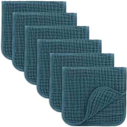 Comfy Cubs Muslin Burp Cloths 20" x 10", Pack of 6 - Large, 6-Layer, Ultra Absorbent 100% Cotton for Baby Drool and Messes - Soft, Safe & Gentle Baby Burp Cloths Set for Boys & Girls - Neptune