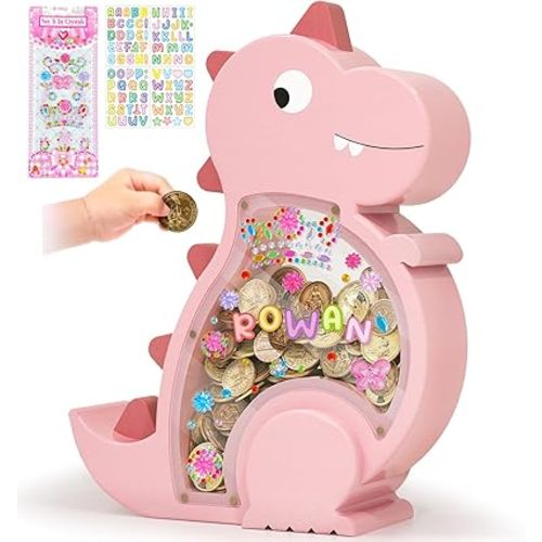 Pink Piggy Bank for Girls Wooden Dinosaur Bank Cute Personalized Money Bank Birthday Gift Children's Day Gifts Room Decor
