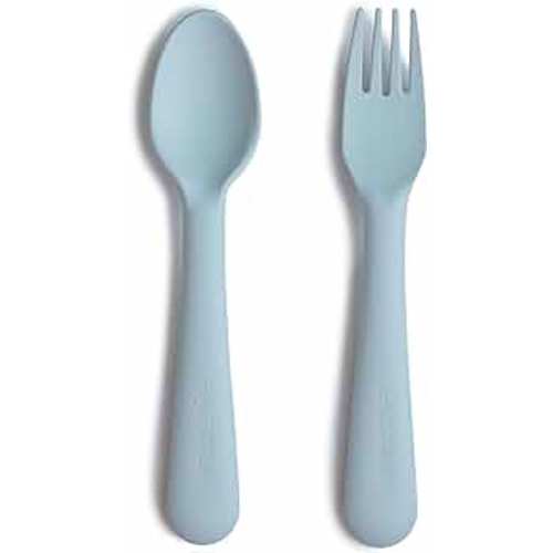 mushie Flatware Fork and Spoon Set For Kids | Made in Denmark (Powder Blue)