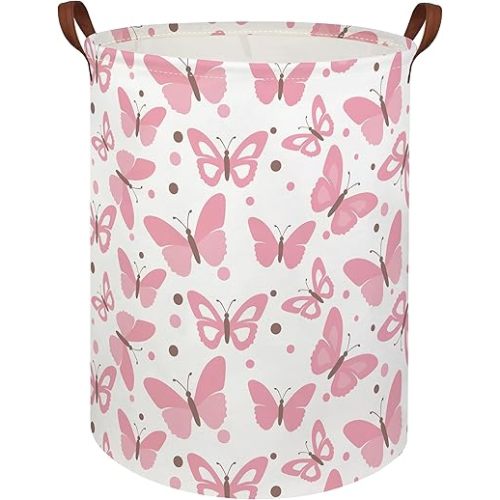 HIYAGON Girls Pink Laundry Baskets Baby Hamper for Nursery Girl Cute Kids Toy Organizer Bins Butterfly Room Decor Bedroom Bathroom(Pink Butterfly)