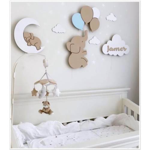 Set of 4 Baby Room Light, Baby Night Light, Cloud Light, Elephant Baby Gift, Custom Baby Gift, Nursery Lamp, Nursery Decor, Nursery Lighting