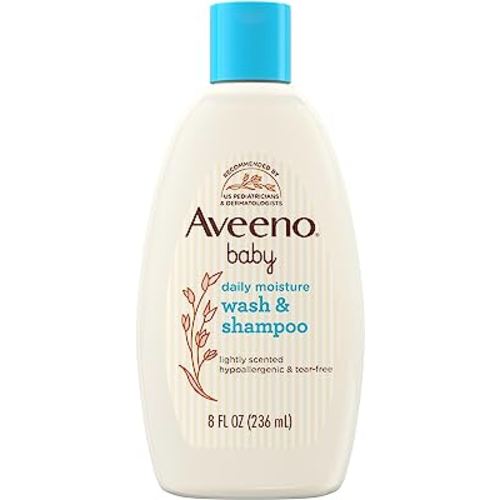 Aveeno Baby Daily Moisture Gentle Body Wash & Shampoo with Oat Extract, 2-in-1 Baby Bath Wash & Hair Shampoo, Tear- & Paraben-Free for Hair & Sensitive Skin, Lightly Scented, 8 fl. oz