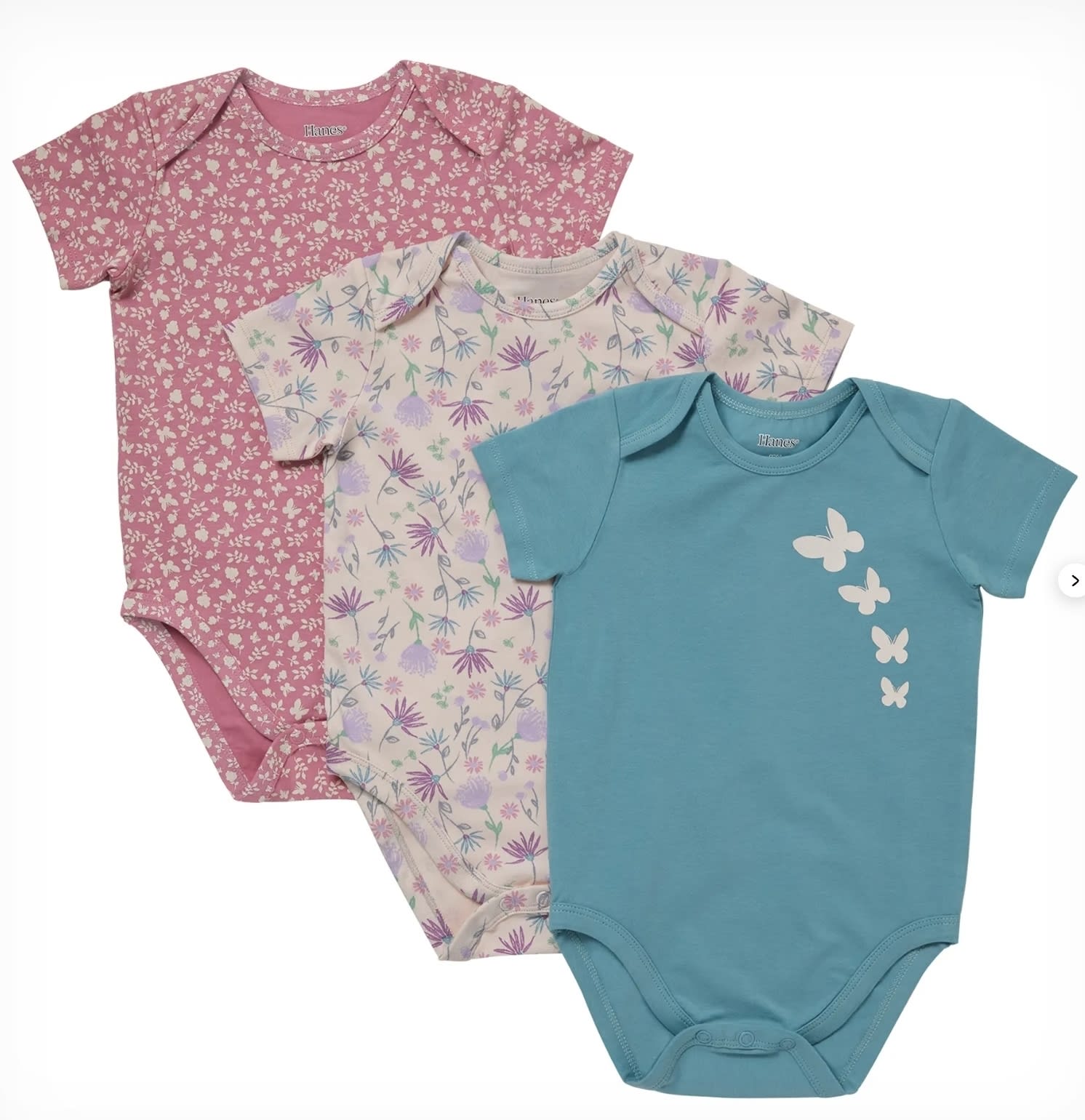 Hanes Pure Comfort Baby Short Sleeve Bodysuits, Organic Cotton, Boys & Girls, 3-Pack