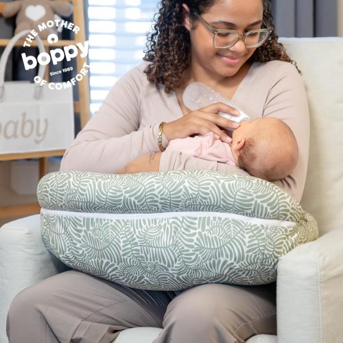 Boppy Complete Nursing Pillow, Breastfeeding & Bottle Feeding Ergonomic Feeding Pillow with Removable Belt, CloseComfort No-Gap Design, Full-Length Positioning Bolster, Washable Cover-Green Sage Vines