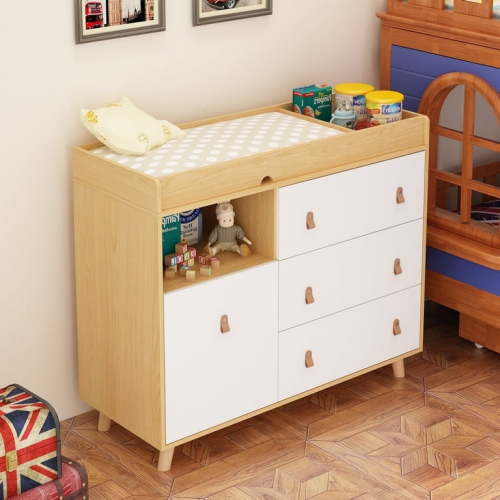 OxyLife White&Oak Diaper Changing Table with 3 Drawers, White
