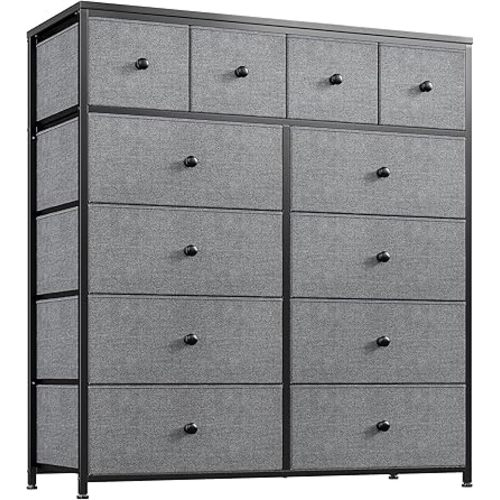 EnHomee Dresser for Bedroom with 12 Drawers, Large Tall Dressers for Bedroom with Wooden Top and Metal Frame, Fabric Bedroom Dressers & Chests of Drawers Clearance, 40.6" W x 11.8" D x 43.7" H, Gray