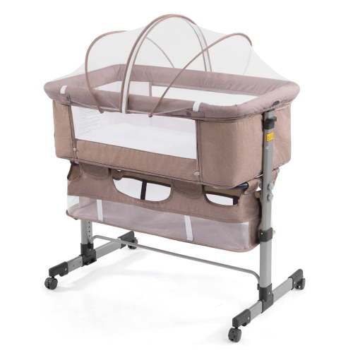 NEWLAKE 3 in 1 Bassinet for Baby, Easy Folding Height Adjustable Bedside Sleeper (Beige)