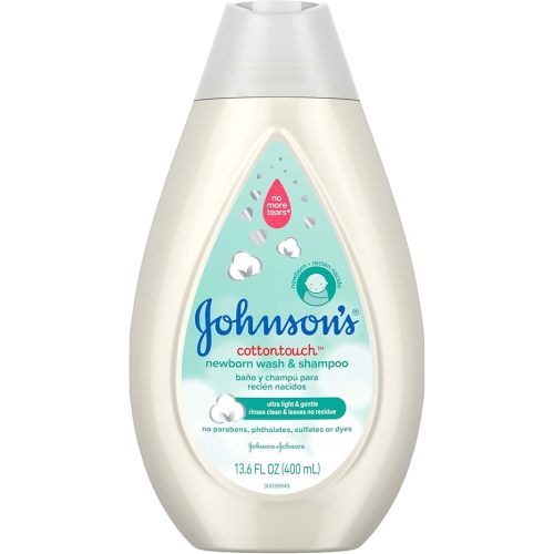 Johnson's CottonTouch Newborn Baby Body Wash & Shampoo, Gentle & Tear-Free, Made with Real Cotton, Gently Washes Away Dirt & Germs, for Sensitive Skin, Baby Essentials, 13.6 fl. oz