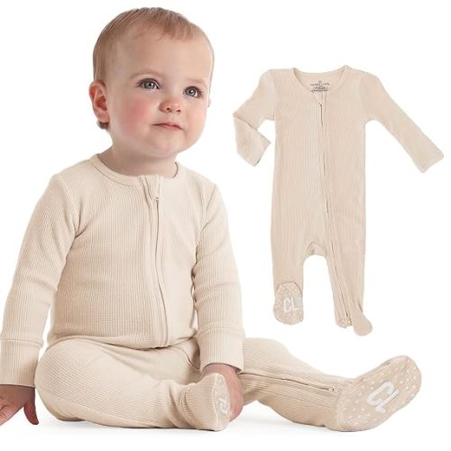 Caden Lane Waffle Zipper Footie | Oatmeal - NB