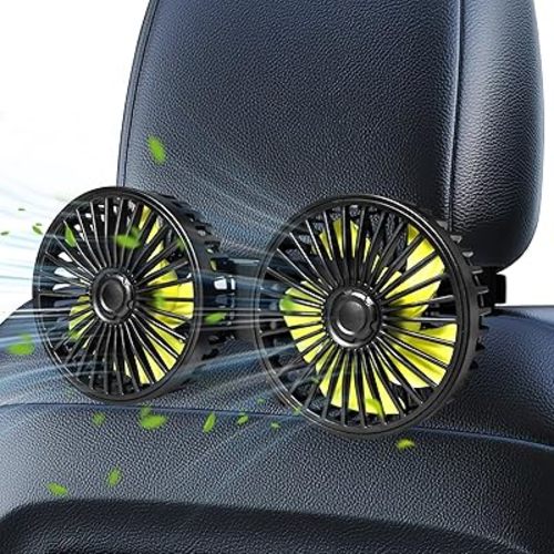 USB Car Cooling Fans for Backseat, Dual Head Car Fan for Kids 3 Speeds 360°Rotatable Vehicle Rear Headrest Fans 5V Powerful Electric Air Circulation Fan with Adjustable Clip for Sedan SUV RV Truck