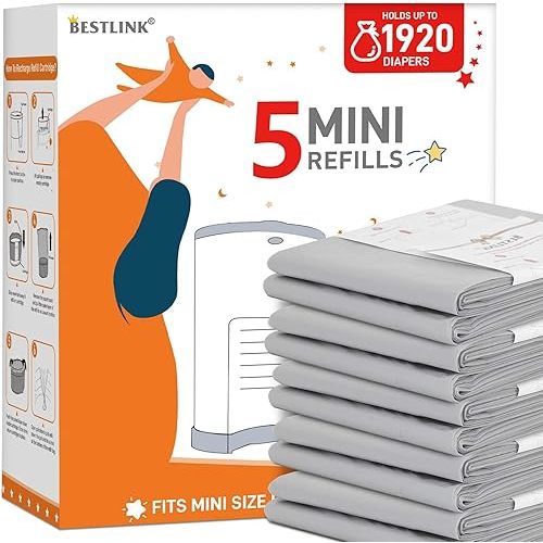 5 Pack Refills Compatible with DEKOR MINI Diaper Pails | 20% Extra Length Diaper Pail Refill Bags Liners Holds 1920 Diapers | Ultimate Odor Control with Baby Scented