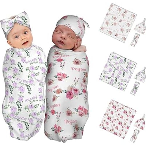 Personalized Baby Receiving Blanket Custom Gifts for Girls Boys, Personalized Swaddle Blanket, Custom Baby Swaddle Set