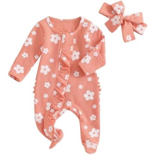 YINGISFITM Baby 3 6 Months Girl Clothes Newborn Onesie Ruffle Long Sleeve Ribbed Romper Jumpsuit One Piece Hospital Outfit
